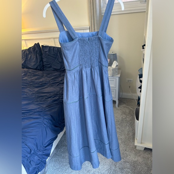 Reformation blue Everett linen midi sleeveless dress in sunflower size 0 - Picture 7 of 10
